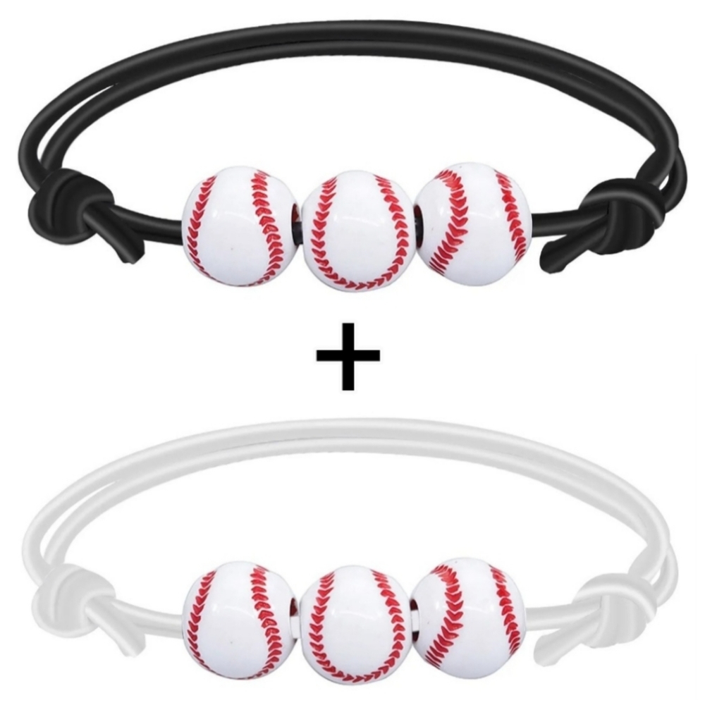 2 Baseball Bracelets Adjustable Bead Charms Sport Friendship Couples White Black